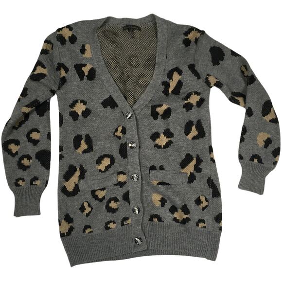 Lucca Couture Sweater Animal Print Button Front Knit Cardigan Women's M Leopard - Picture 1 of 10